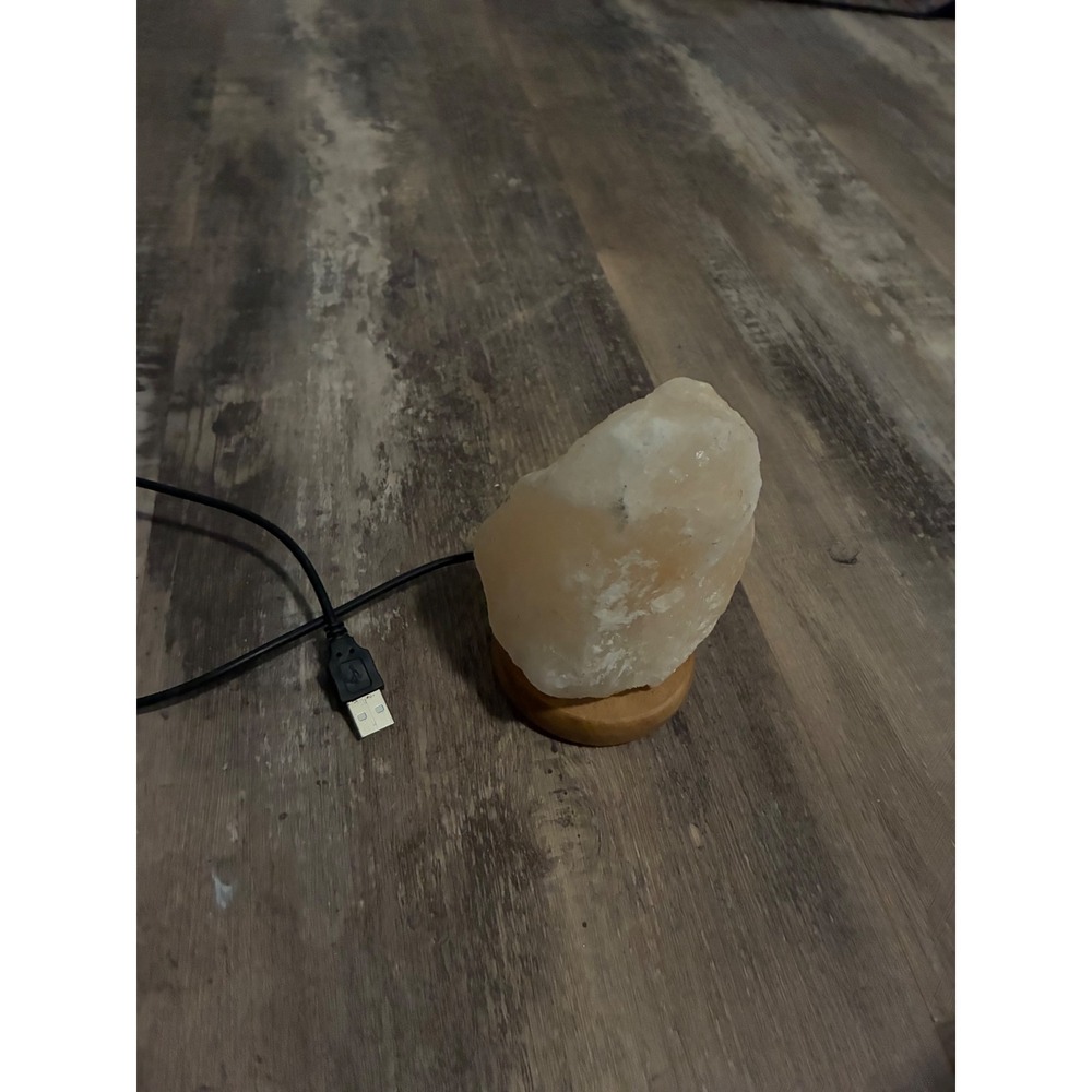 USB Himalayan Salt Lamp Natural Rock Wood Base Ambient Glow